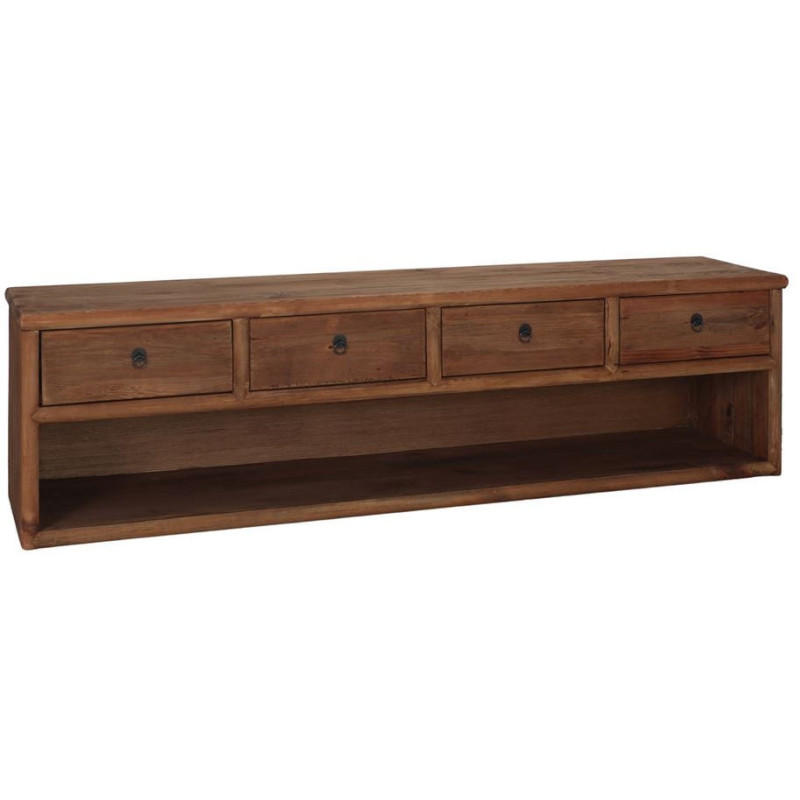 Meuble TV bois recyclé brun naturel 4 tiroirs 200x45x55 cm Tsuwano  - 1