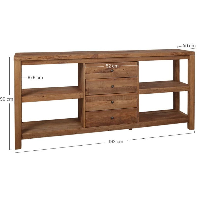 Buffet bois recyclé brun naturel 4 tiroirs 112x40x90 cm Anento  - 6