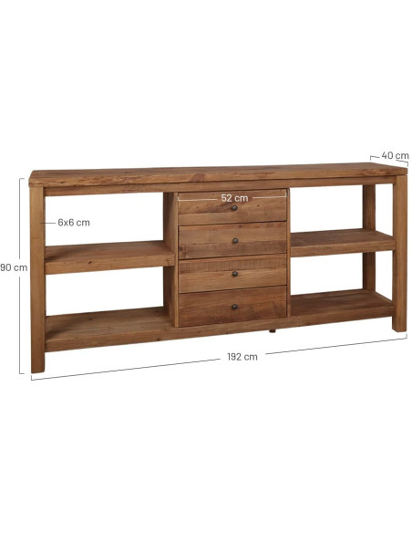 Buffet bois recyclé brun naturel 4 tiroirs 112x40x90 cm Anento  - 6