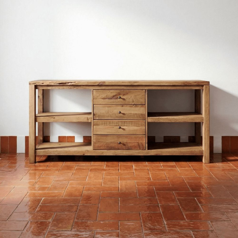 Buffet bois recyclé brun naturel 4 tiroirs 112x40x90 cm Anento  - 7