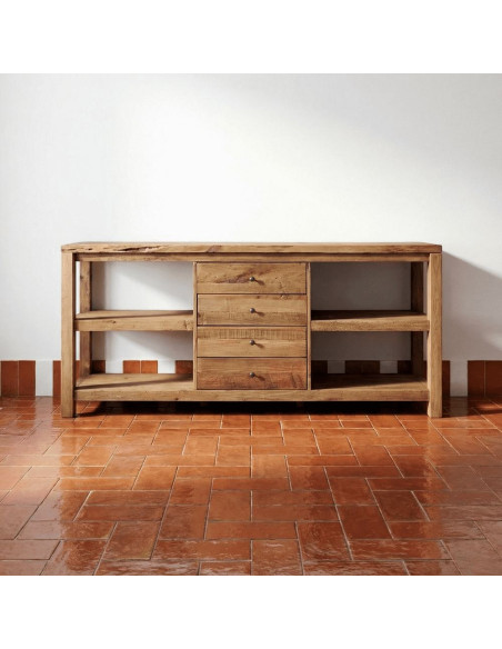 Buffet bois recyclé brun naturel 4 tiroirs 112x40x90 cm Anento  - 7