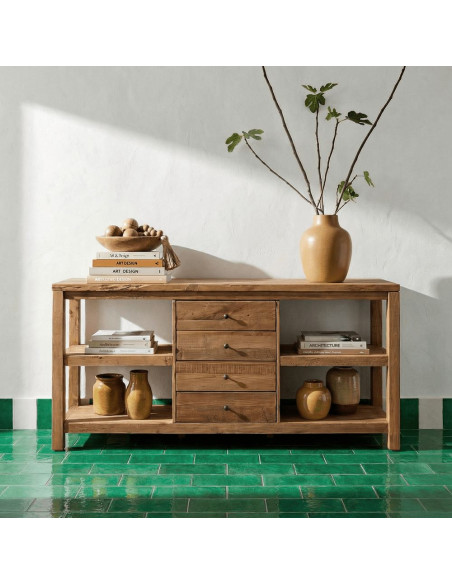 Buffet bois recyclé brun naturel 4 tiroirs 112x40x90 cm Anento  - 2