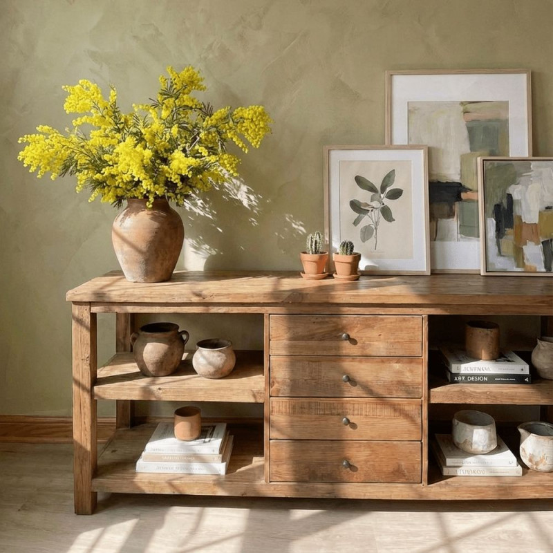 Buffet bois recyclé brun naturel 4 tiroirs 112x40x90 cm Anento  - 8