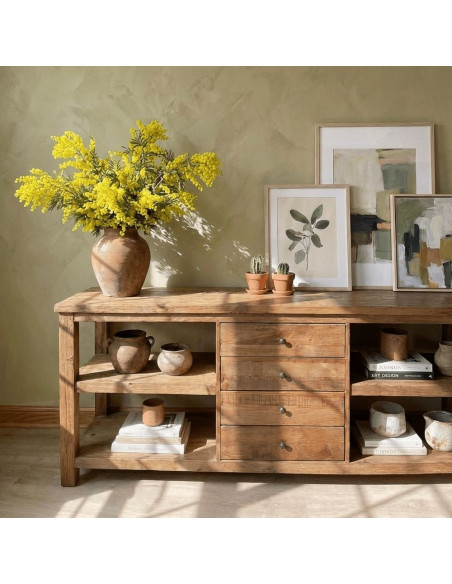 Buffet bois recyclé brun naturel 4 tiroirs 112x40x90 cm Anento  - 8
