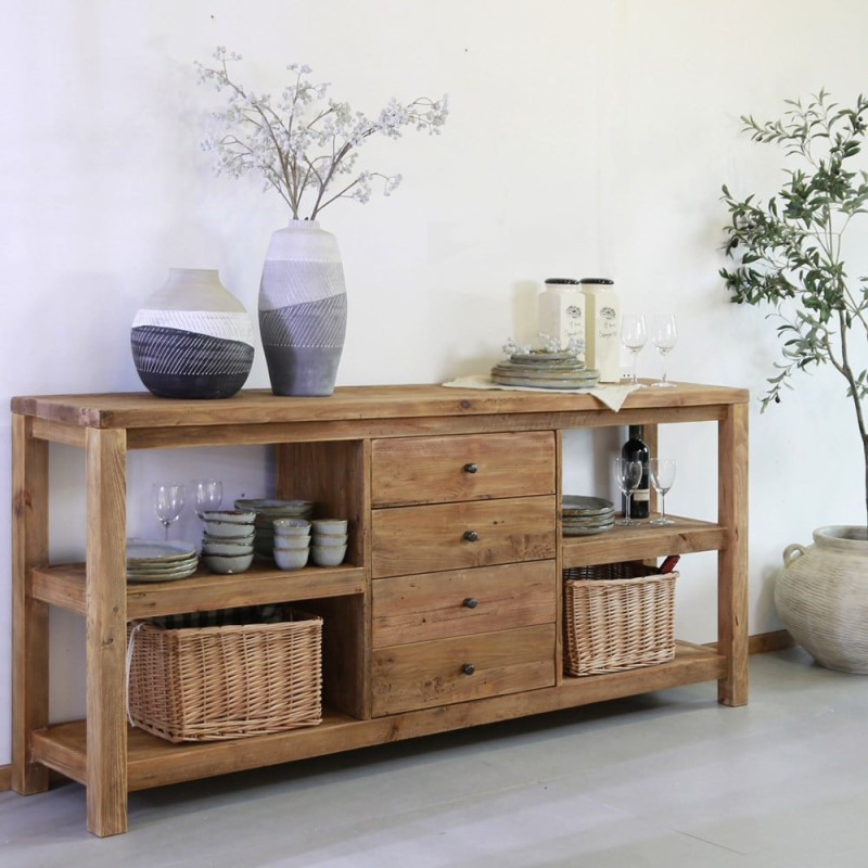 Buffet bois recyclé brun naturel 4 tiroirs 112x40x90 cm Anento  - 9