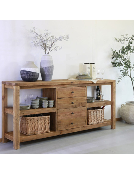 Buffet bois recyclé brun naturel 4 tiroirs 112x40x90 cm Anento  - 9