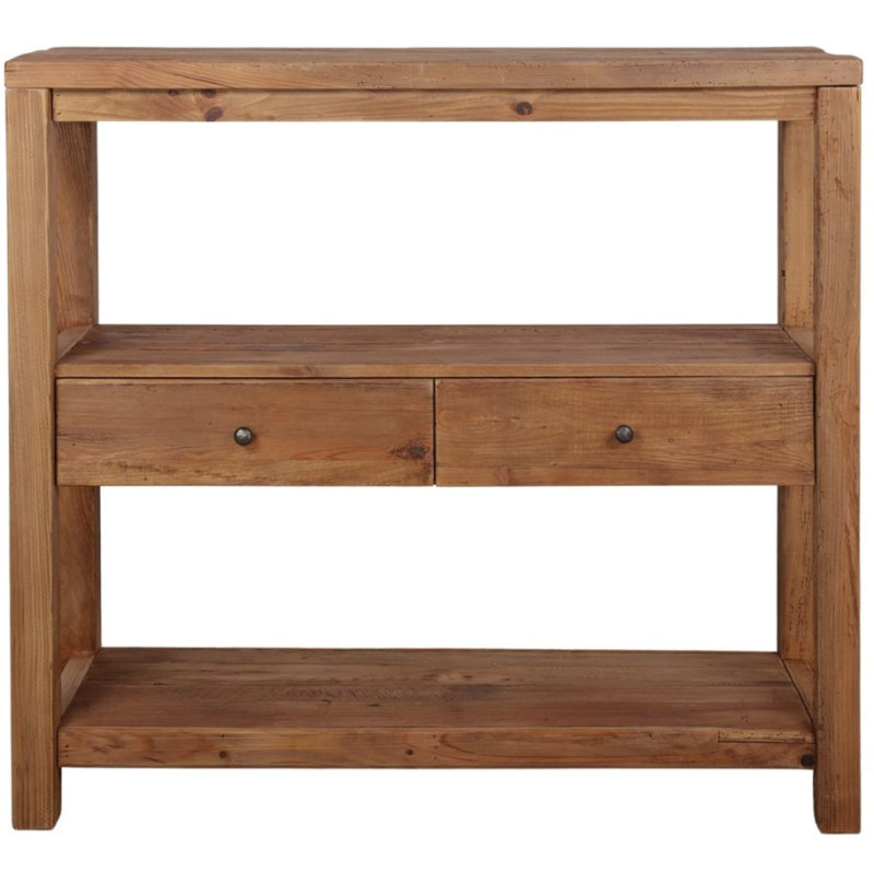 Buffet haut bois recyclé naturel 2 tiroirs 120x40x111 cm Miravet  - 3