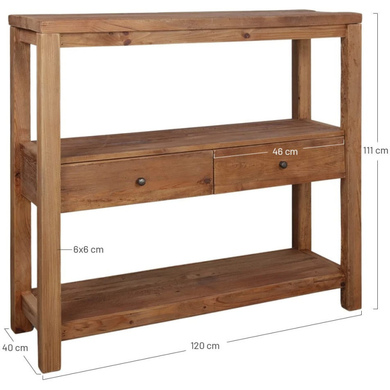 Buffet haut bois recyclé naturel 2 tiroirs 120x40x111 cm Miravet  - 6