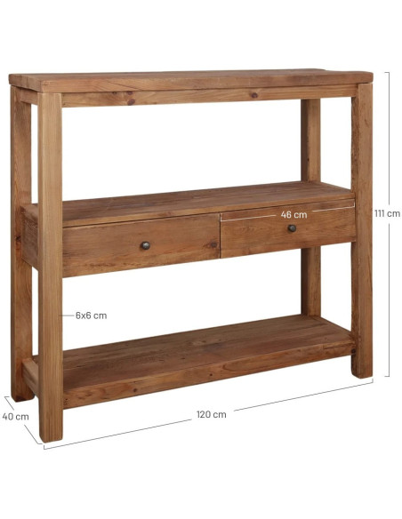 Buffet haut bois recyclé naturel 2 tiroirs 120x40x111 cm Miravet  - 6