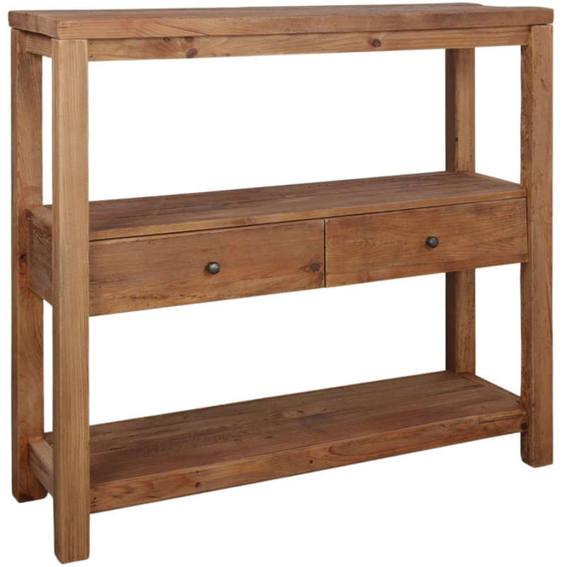Buffet haut bois recyclé naturel 2 tiroirs 120x40x111 cm Miravet  - 1
