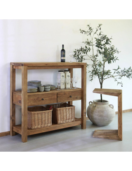 Buffet haut bois recyclé naturel 2 tiroirs 120x40x111 cm Miravet  - 2
