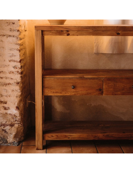 Buffet haut bois recyclé naturel 2 tiroirs 120x40x111 cm Miravet  - 7