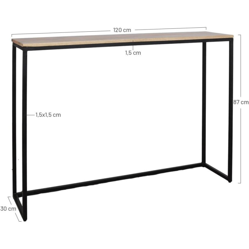 Console d’entrée bois de manguier et métal noir 120x30x87 cm Pontedera  - 5