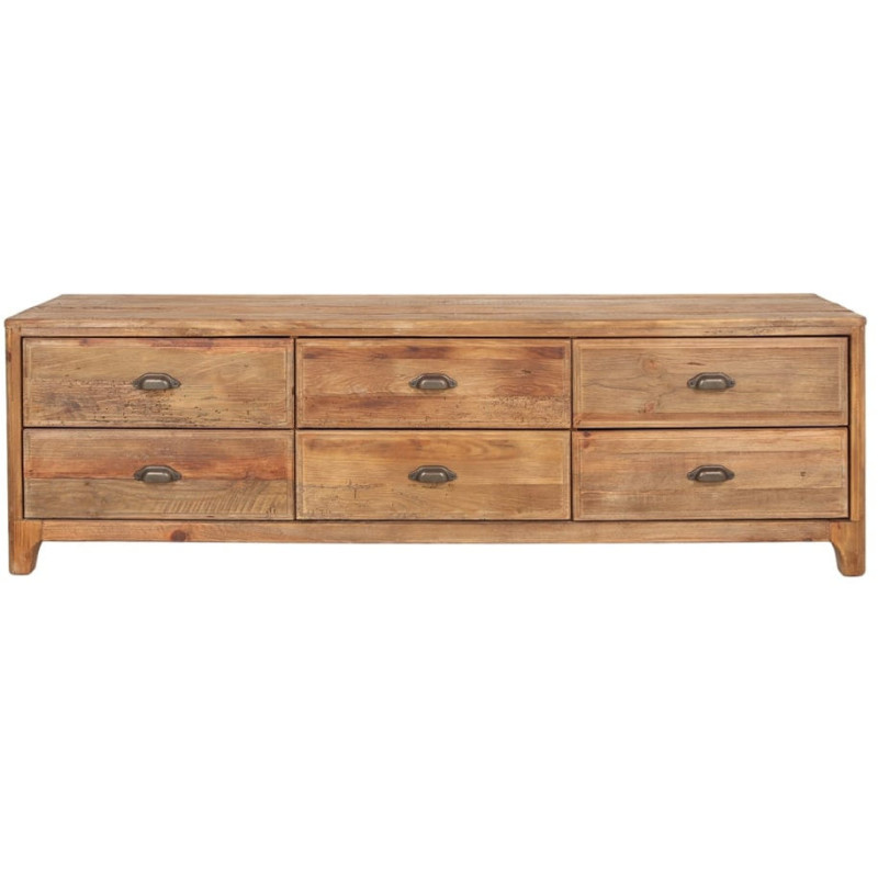 Meuble TV pin recyclé brun naturel 6 tiroirs 180x45x55 cm Guastalla  - 3