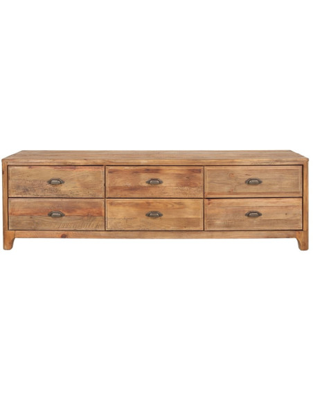 Meuble TV pin recyclé brun naturel 6 tiroirs 180x45x55 cm Guastalla  - 3