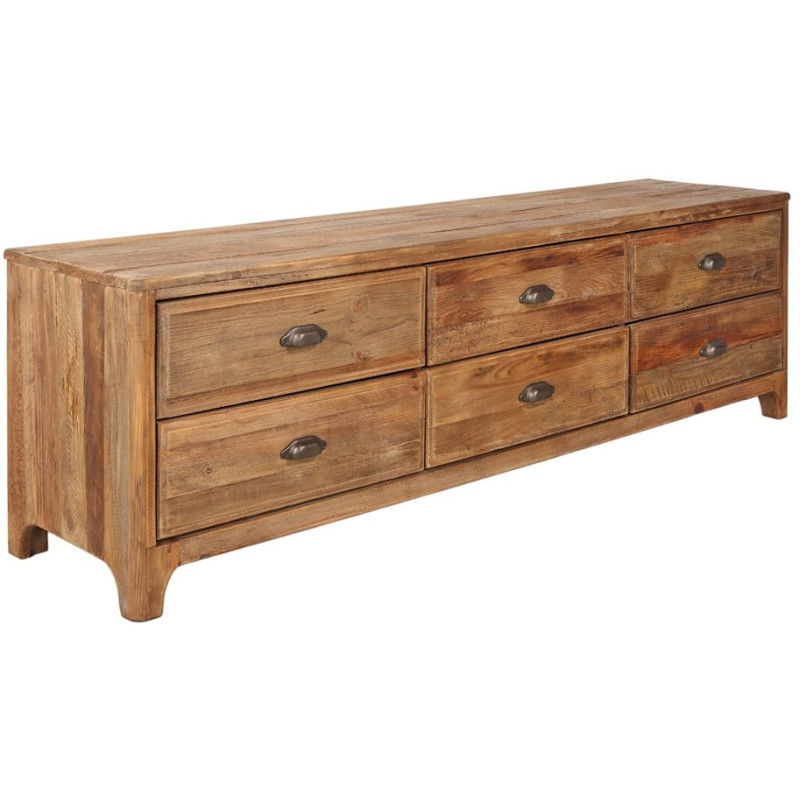 Meuble TV pin recyclé brun naturel 6 tiroirs 180x45x55 cm Guastalla  - 1