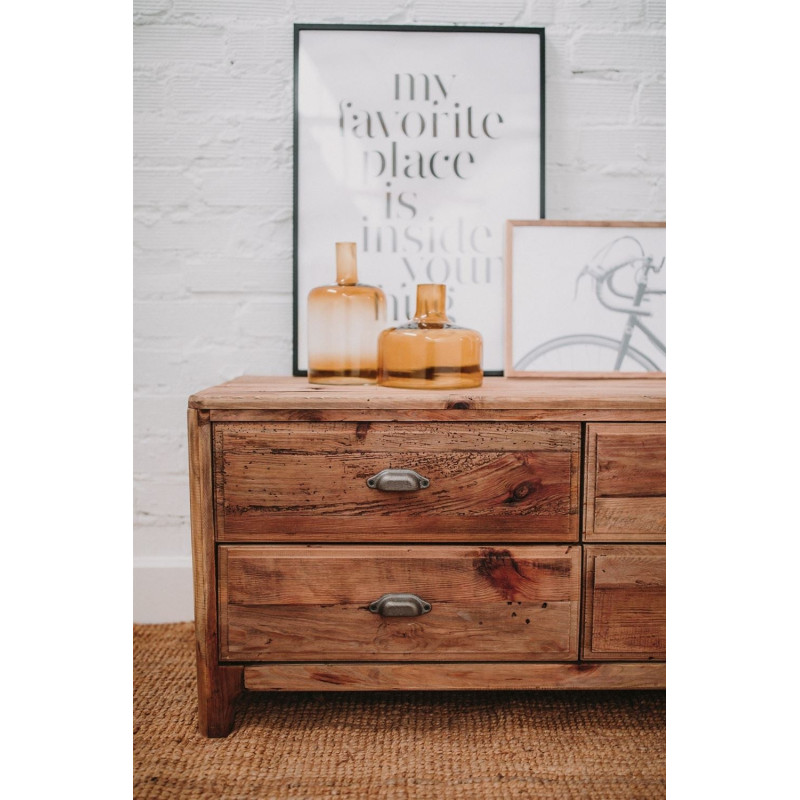 Meuble TV pin recyclé brun naturel 6 tiroirs 180x45x55 cm Guastalla  - 6