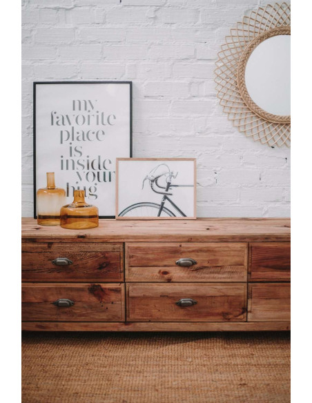 Meuble TV pin recyclé brun naturel 6 tiroirs 180x45x55 cm Guastalla  - 2