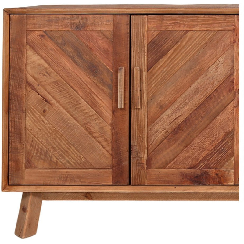 Buffet bois recyclé 4 portes chevrons 180x48x85 cm Dozza  - 4