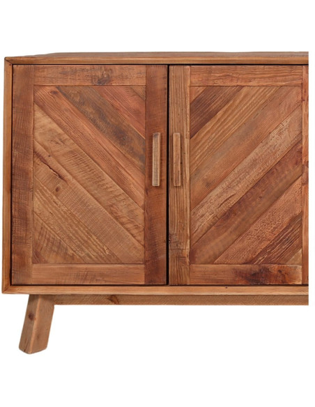 Buffet bois recyclé 4 portes chevrons 180x48x85 cm Dozza  - 4