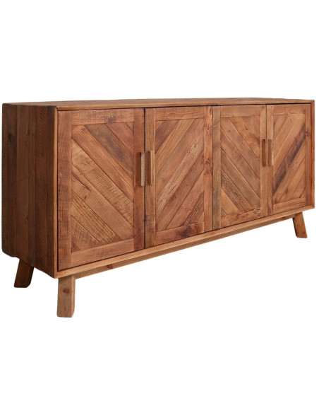 Buffet bois recyclé 4 portes chevrons 180x48x85 cm Dozza  - 1