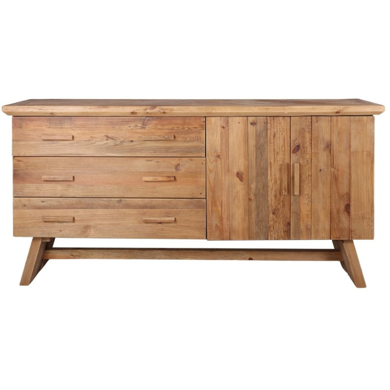 Buffet bois recyclé naturel 3 tiroirs 2 portes 130x46x90 cm Fosdinovo  - 3