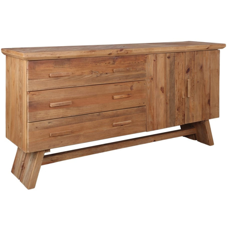 Buffet bois recyclé naturel 3 tiroirs 2 portes 130x46x90 cm Fosdinovo  - 1
