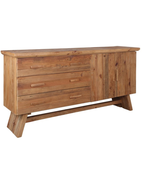 Buffet bois recyclé naturel 3 tiroirs 2 portes 130x46x90 cm Fosdinovo  - 1