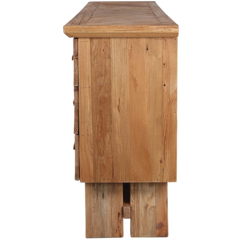 Buffet bois recyclé naturel 3 tiroirs 2 portes 130x46x90 cm Fosdinovo  - 4