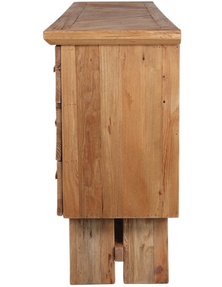 Buffet bois recyclé naturel 3 tiroirs 2 portes 130x46x90 cm Fosdinovo  - 4