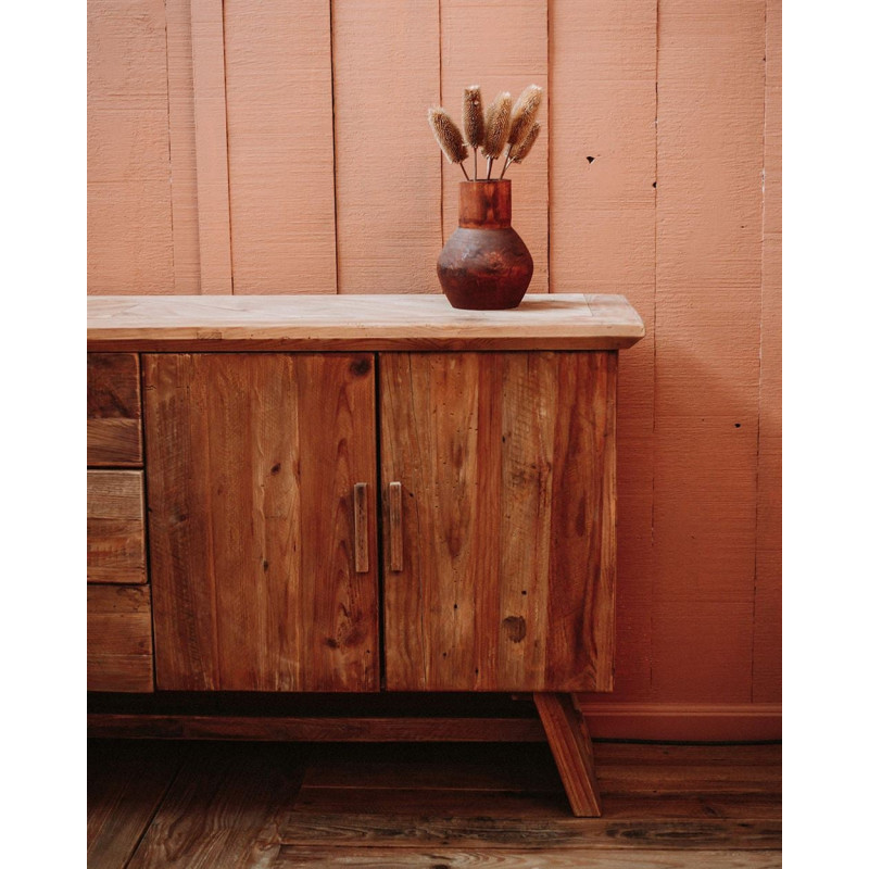 Buffet bois recyclé naturel 3 tiroirs 2 portes 130x46x90 cm Fosdinovo  - 8
