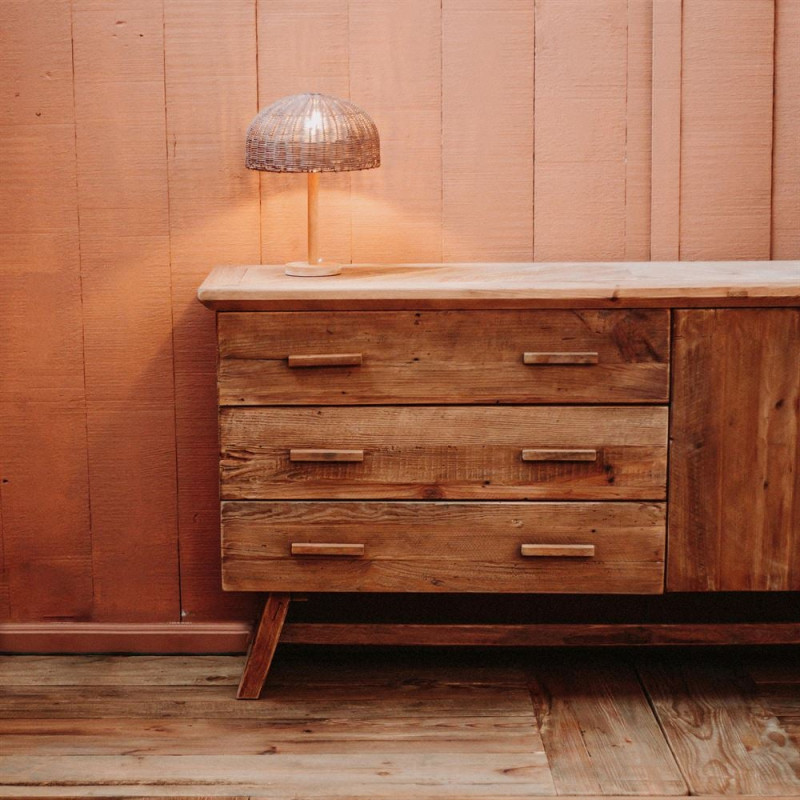 Buffet bois recyclé naturel 3 tiroirs 2 portes 130x46x90 cm Fosdinovo  - 2