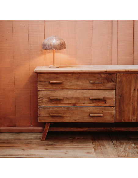 Buffet bois recyclé naturel 3 tiroirs 2 portes 130x46x90 cm Fosdinovo  - 2