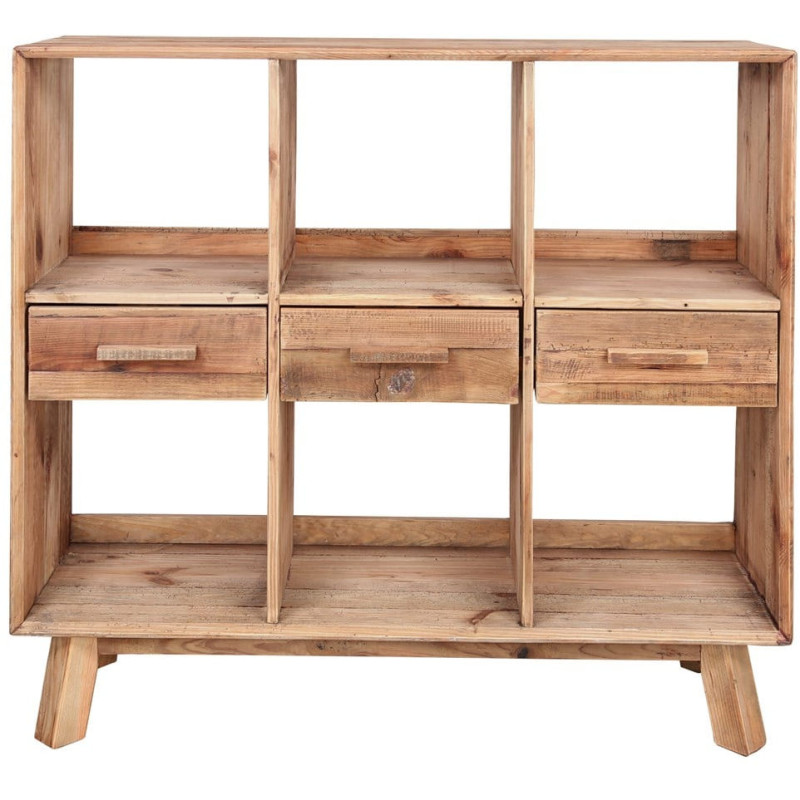 Bibliothèque basse bois recyclé naturel 3 tiroirs 120x40x110 cm Kuressaare  - 3