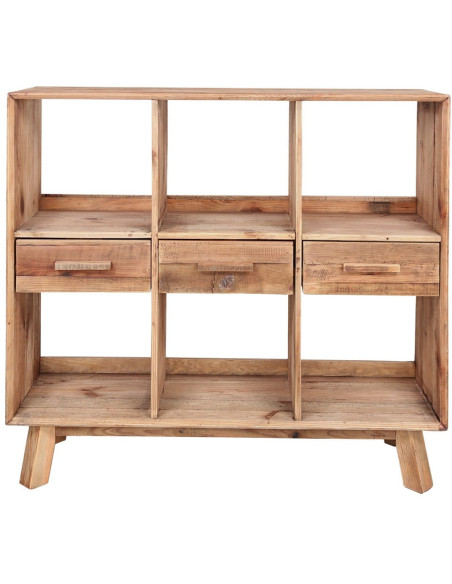 Bibliothèque basse bois recyclé naturel 3 tiroirs 120x40x110 cm Kuressaare  - 3