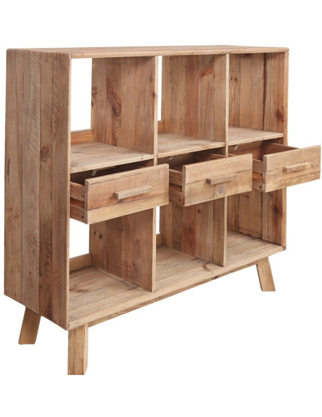 Bibliothèque basse bois recyclé naturel 3 tiroirs 120x40x110 cm Kuressaare  - 4