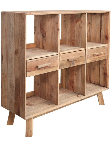 Bibliothèque basse bois recyclé naturel 3 tiroirs 120x40x110 cm Kuressaare  - 1
