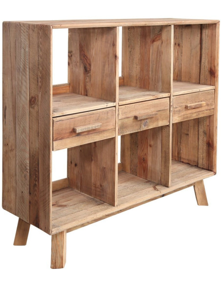 Bibliothèque basse bois recyclé naturel 3 tiroirs 120x40x110 cm Kuressaare  - 1