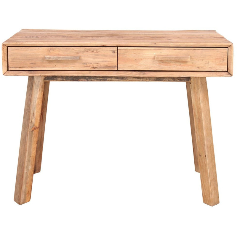 Console bureau bois recyclé naturel 2 tiroirs 100x48x76 cm Keuruu  - 3