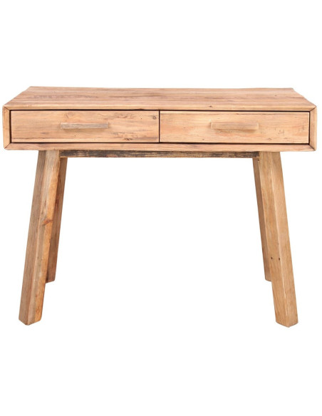 Console bureau bois recyclé naturel 2 tiroirs 100x48x76 cm Keuruu  - 3