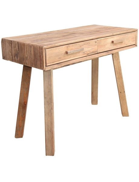 Console bureau bois recyclé naturel 2 tiroirs 100x48x76 cm Keuruu  - 1