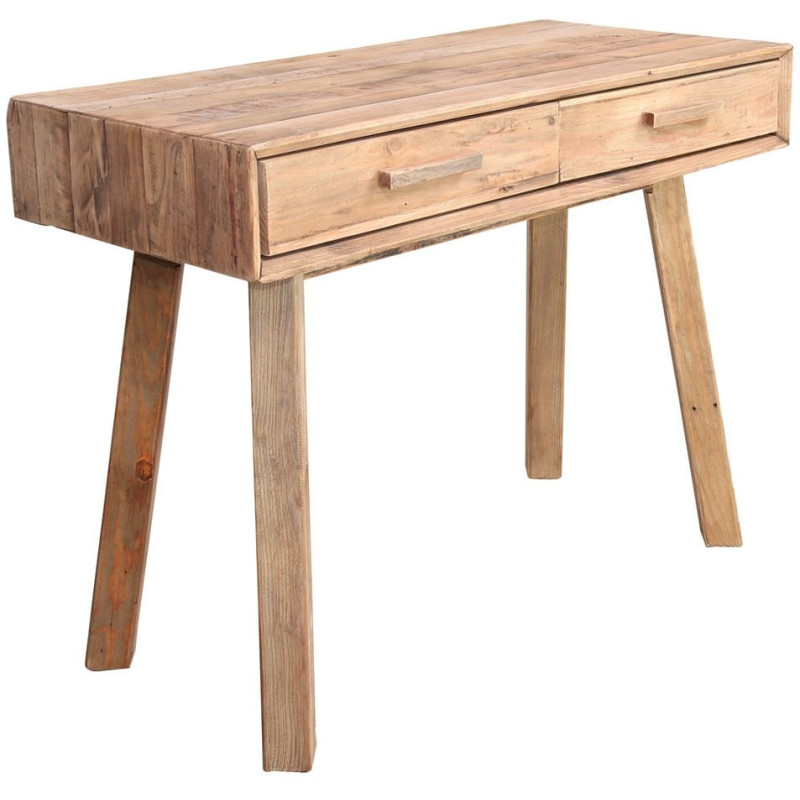 Console bureau bois recyclé naturel 2 tiroirs 100x48x76 cm Keuruu  - 1