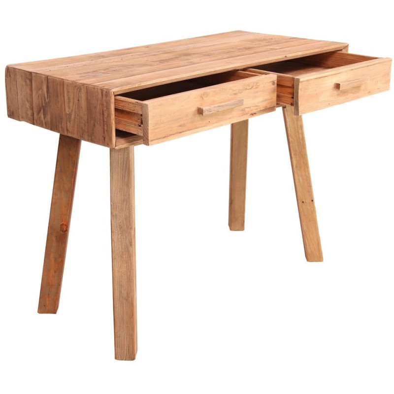 Console bureau bois recyclé naturel 2 tiroirs 100x48x76 cm Keuruu  - 4