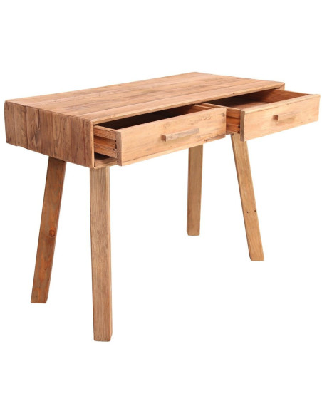 Console bureau bois recyclé naturel 2 tiroirs 100x48x76 cm Keuruu  - 4