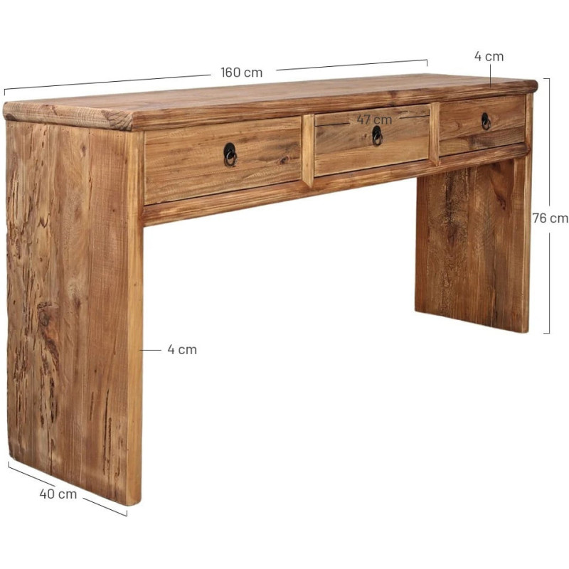 Console bois recyclé naturel 3 tiroirs 160x40x76 cm Sastamala  - 6