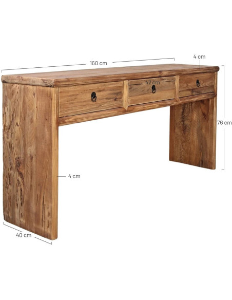 Console bois recyclé naturel 3 tiroirs 160x40x76 cm Sastamala  - 6