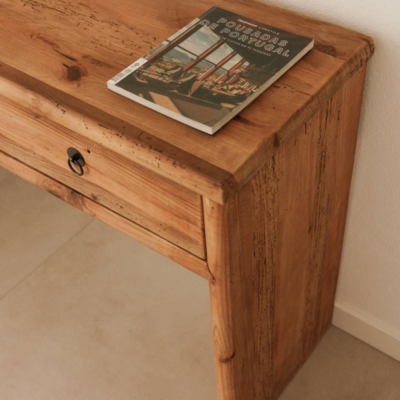 Console bois recyclé naturel 3 tiroirs 160x40x76 cm Sastamala  - 2