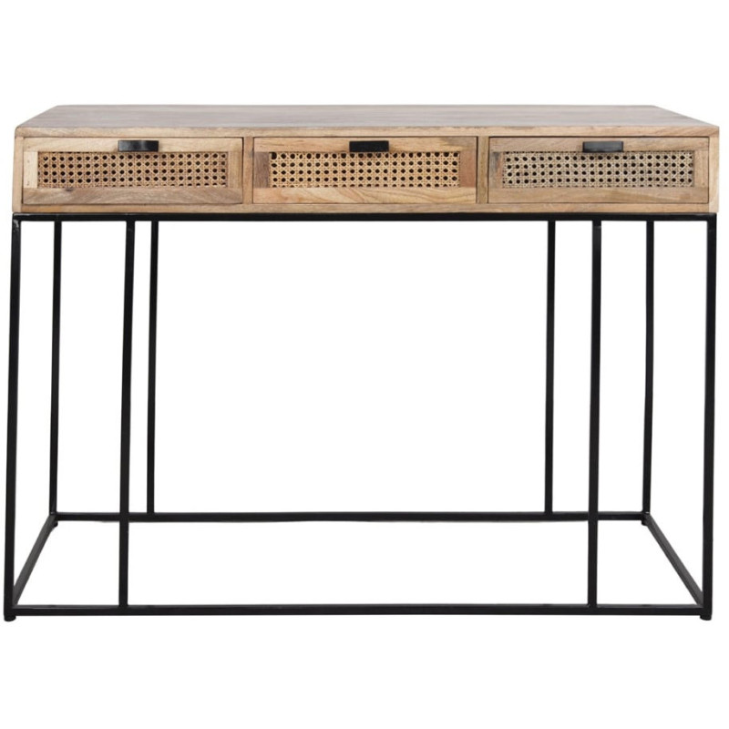 Console cannage manguier métal noir 3 tiroirs 120x49x86 cm Alenquer  - 2