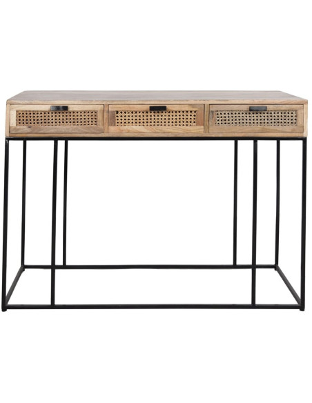 Console cannage manguier métal noir 3 tiroirs 120x49x86 cm Alenquer  - 2