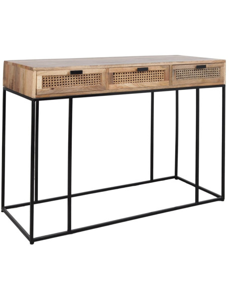 Console cannage manguier métal noir 3 tiroirs 120x49x86 cm Alenquer  - 1